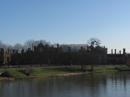 The view of Hampton Court from the bridge over the Thames River